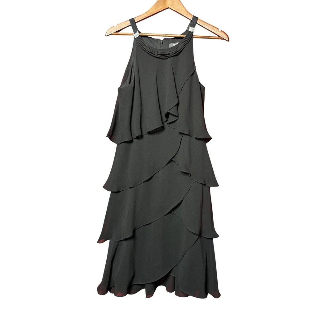 VTG Dressbarn Collection Women 10 Black‎ Tiered Ruffle Halter Dress Flapper Girl